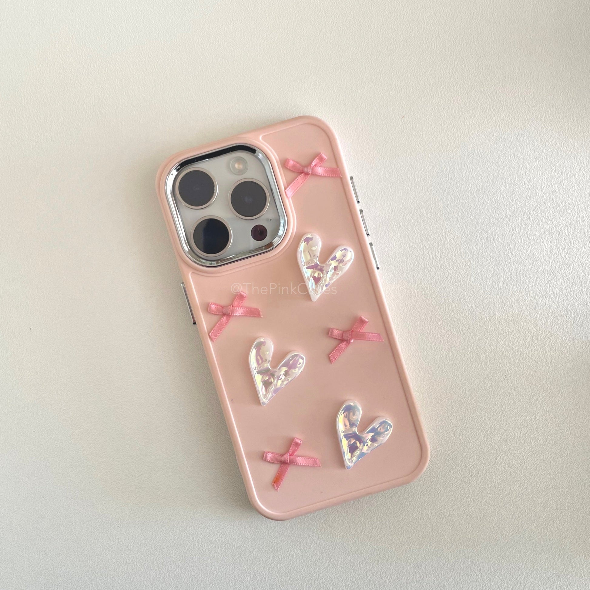 3D Pearl Ribbon Heart Case Balletcore Style - ThePinkCases