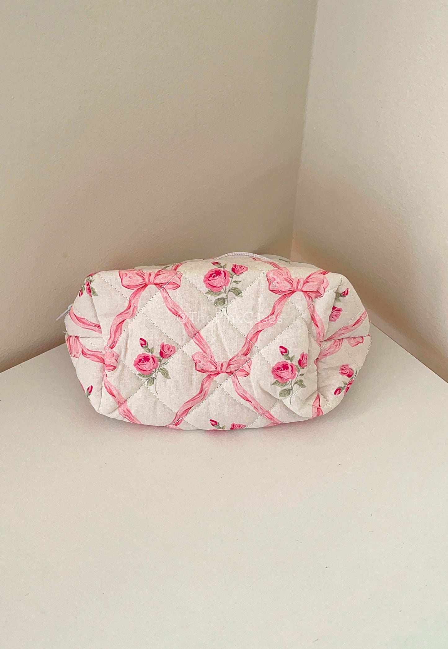 Floral Pink Bow Quilted Pouch - ThePinkCases